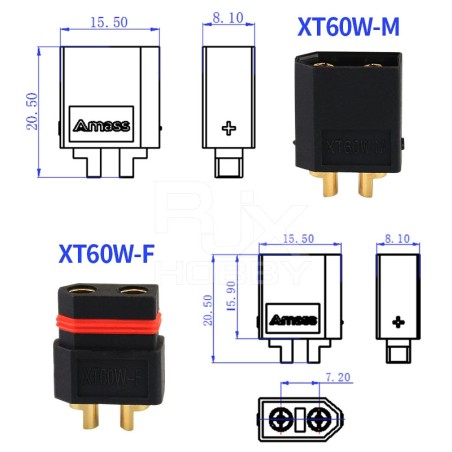 RJX3593 - RJX Amasser XT60 W Impermeable  l'eau Fiche Plaque Or Male Femelle 5 paires