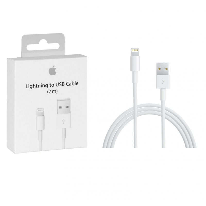 CABLE ORIGINAL APPLE Lightning vers USB - 2 mètres Blanc -(Boite/BLISTER)