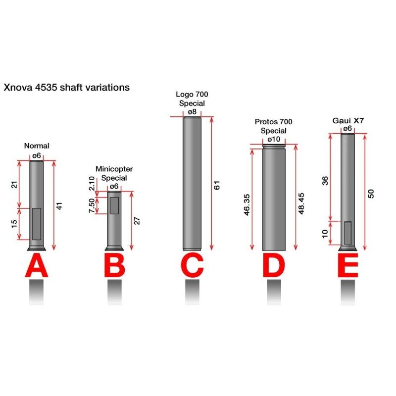 XNOVASHAFT4535E - XNOVA AXE E 4535 (SHAFT E) 6 MM - 51 MM (GAUI X7)