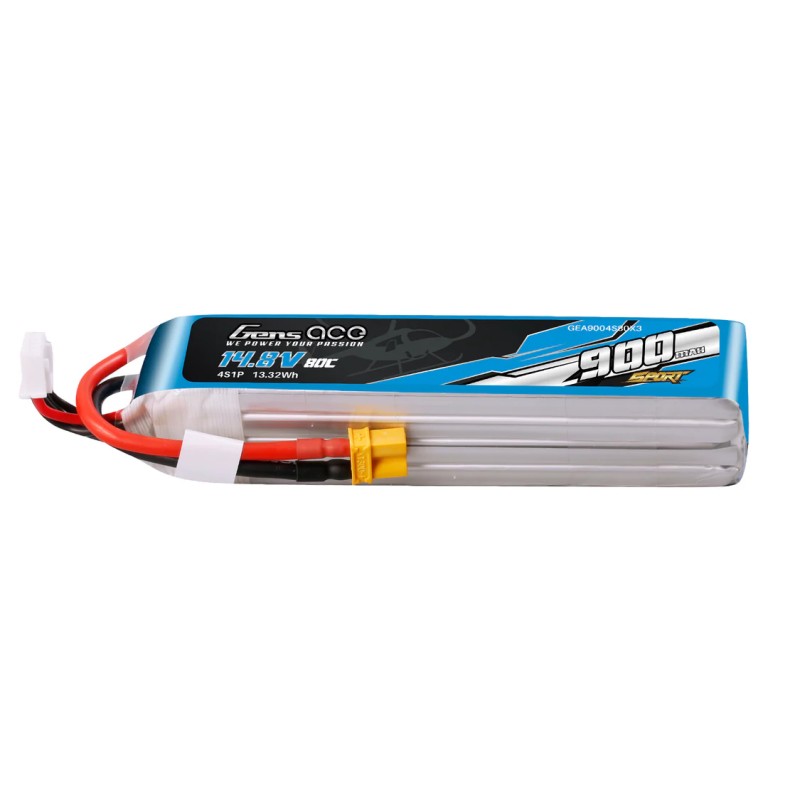 GEA9004S80X3 – GENS ACE 900MAH 14.8V 80C 4S1P BATTERIA LIPO CON CONNETTORE XT30 (F5J)