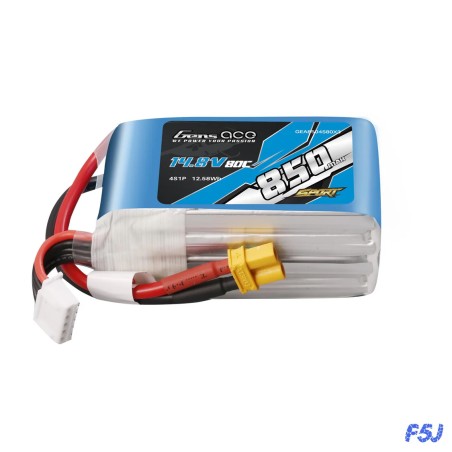 GEA8504S80X3 – GENS ACE 850MAH 14.8V 4S 80C LIPO BATTERY PACK WITH XT30 PLUG (F5J)