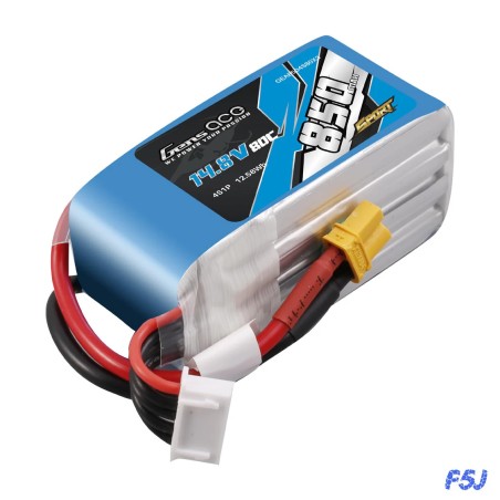 GEA8504S80X3 – GENS ACE 850MAH 14.8V 4S 80C LIPO BATTERY PACK WITH XT30 PLUG (F5J)