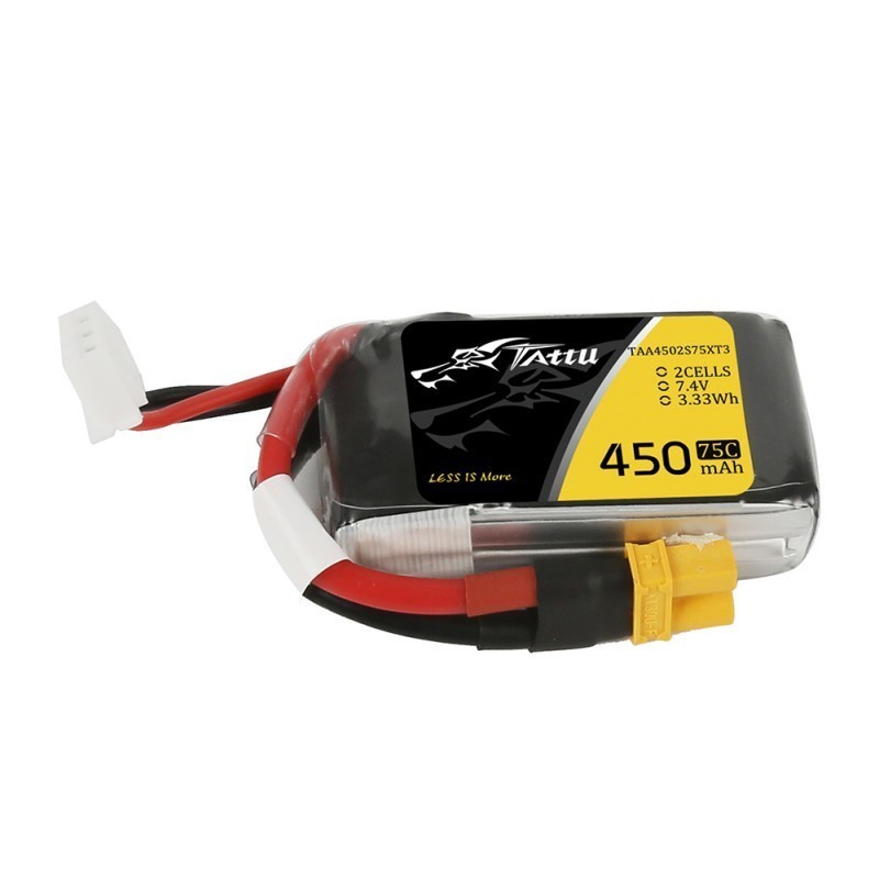 TAA4502S75XT3 - TATTU 450MAH 2S 75C 7.4V LIPO BATTERY PACK WITH XT30 PLUG TAA4502S75XT3 - TATTU 450MAH 2S 75C 7.4V LIPO BATTERY PACK WITH XT30 PLUG