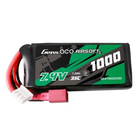 GEA10002S35D - Gens ace 25C 1000mAh 2S1P 7.4 V Airsoft Pistolet à  Batterie Lipo avec T Plug