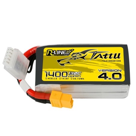 TAA14004S13X6 - Tattu R-Line Version 4.0 1400mAh 14.8V 130C 4S1P Batterie Lipo Pack avec Fiche XT60