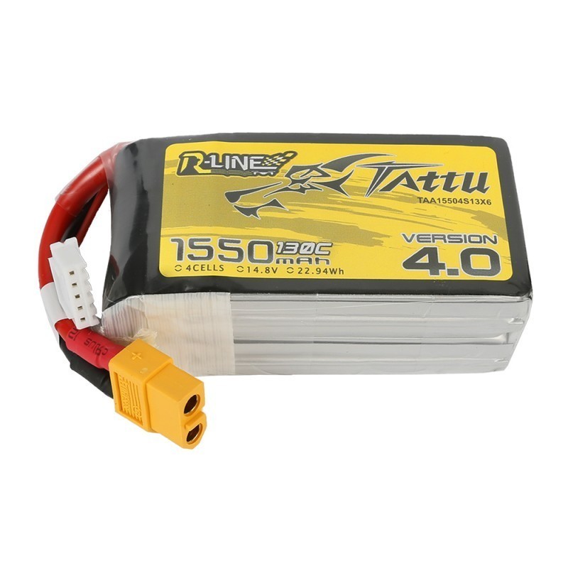 TAA15504S13X6 - Tattu R-Line Version 4.0 1550mAh 14.8V 130C 4S1P Lipo Battery Pack with XT60 Plug TAA15504S13X6 - Tattu R-Line Version 4.0 1550mAh 14.8V 130C 4S1P Lipo Battery Pack with XT60 Plug