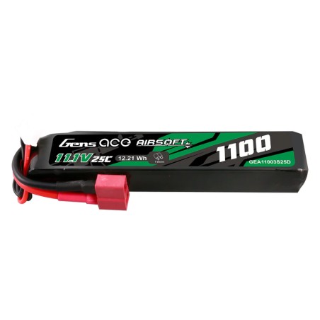 GEA11003S25D - Gens Ace 25C 1100mAh 3S1P 11.1V Airsoft Gun LiPo Battery – T-Plug