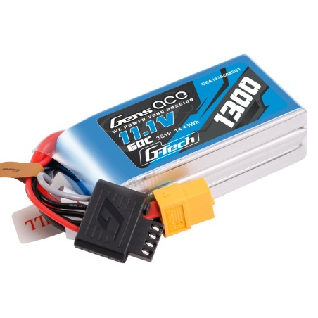 GEA133S60X6GT – Gens ace 1300mAh 11.1V 60C 3S1P LiPo Battery with XT60 Plug