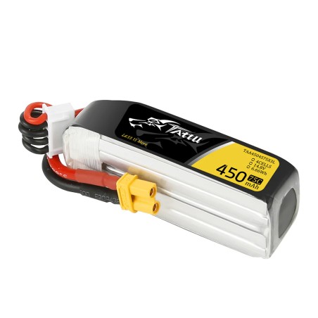 TA-75C-450-4S1P-L - TATTU 450mAh 14.8V 75C 4S1P Batteria LiPo con connettore XT30 – Formato lungo per telaio a H