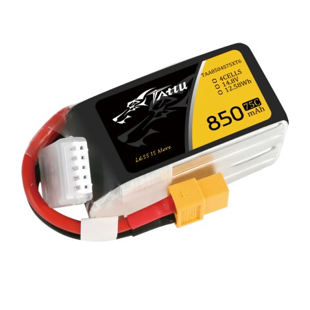 TAA8504S75XT6 – Tattu 850mAh 14.8V 75C 4S1P LiPo Akku mit XT60 Stecker