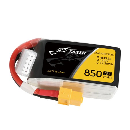 TAA8504S75XT6 – Tattu 850mAh 14.8V 75C 4S1P LiPo Akku mit XT60 Stecker