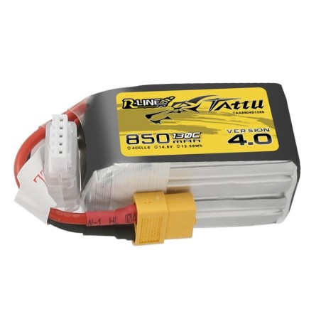 TAA8504S13X6 – Tattu R-Line Version 4.0 850mAh 14.8V 130C 4S1P Batterie LiPo avec connecteur XT60
